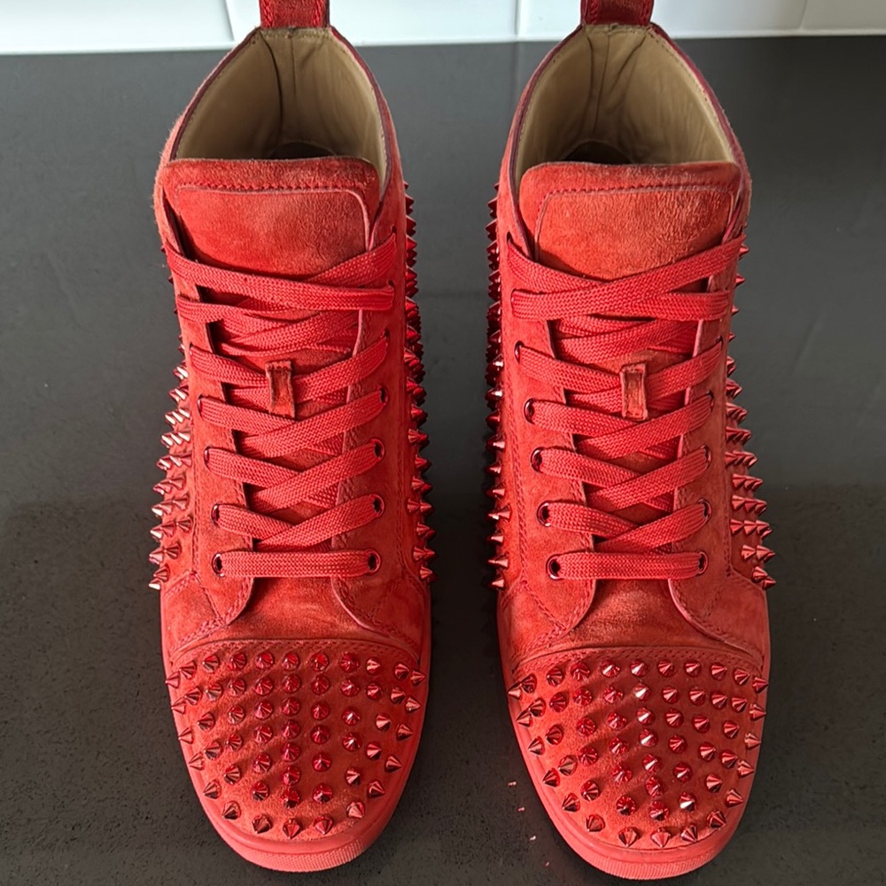 Christian Louboutin Red Spiked High-Top Sneakers